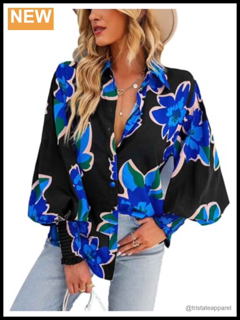 Women's Floral Print Long Sleeve Button Down Blouse